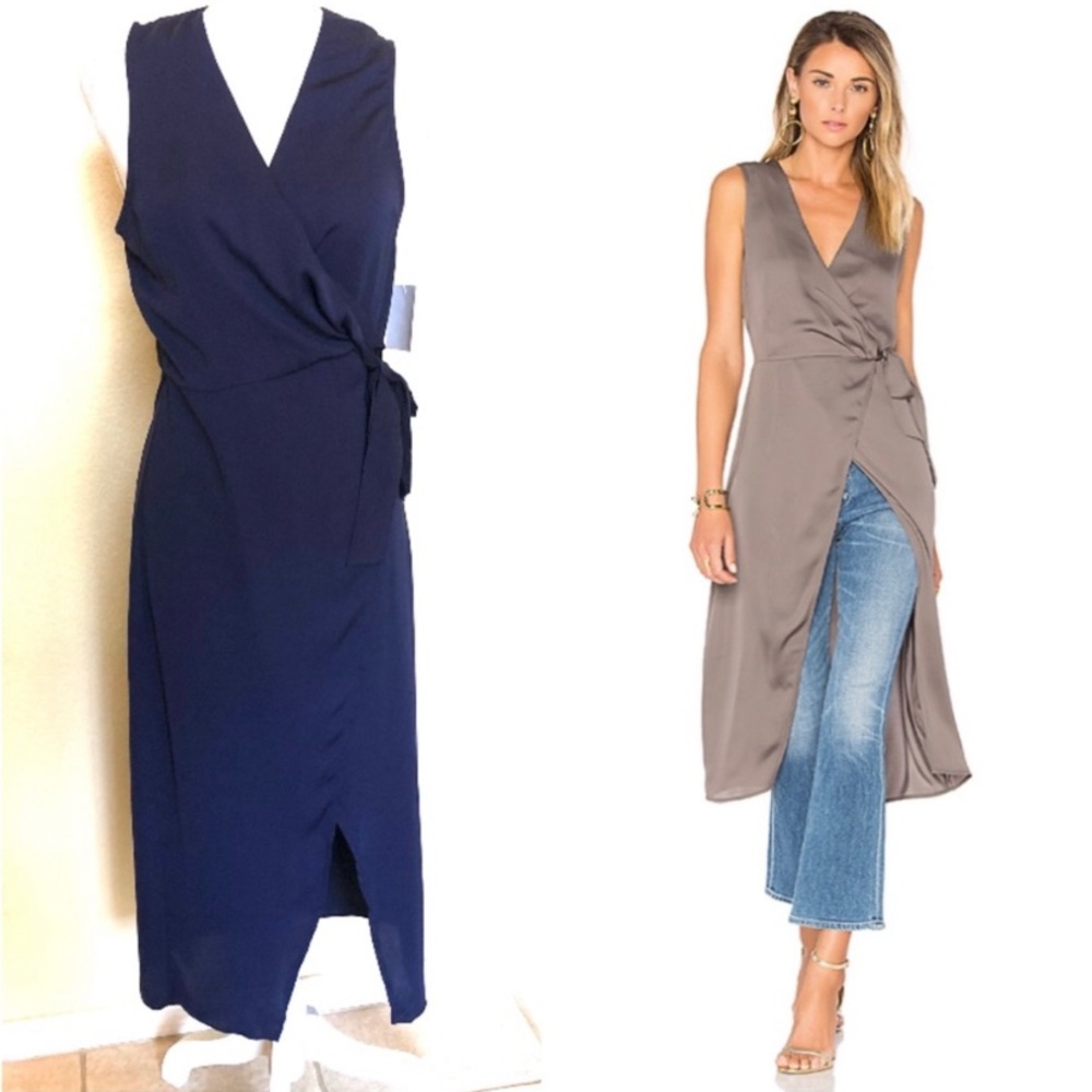 L’Academie High Low Wrap Blouse In Navy